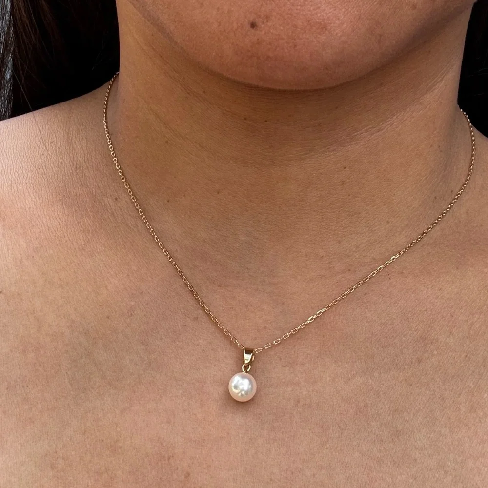 AUTHENTIC MIKIMOTO Solid K18 Gold Chain with Champagne Akoya Pearl Pendant - Picture 5 of 5